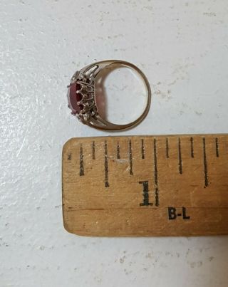 Vintage Faceted Ruby Sterling Silver (?) White Gold (?) Ring w 2 Diamond Chips 4