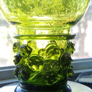 Vintage Blenko Green Seeded Glass Cocktail Glass w/applied beaded Knobs/Prunts 2