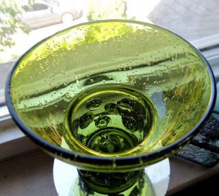 Vintage Blenko Green Seeded Glass Cocktail Glass w/applied beaded Knobs/Prunts 4