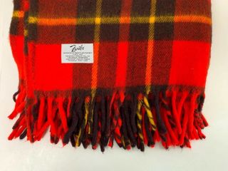 Vintage Faribo Throw Blanket Red Fringe - Tartan Plaid 54” X 40” Plus 3” Fringe