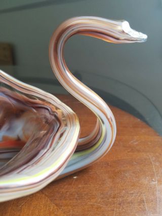 Italian Murano Blown Glass Swan Bowl Candy Dish Vintage 1960 ' s 4
