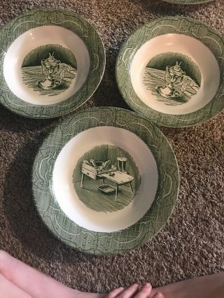 Set Of 3 Old Curiosity Shop Soup Bowls (green) Vintage.  Great Shape