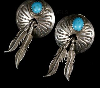 Vintage Old Pawn Navajo 1980s Sterling Silver Turquoise Dangle Post Earrings