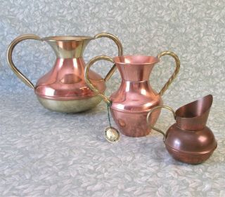 2 X Vintage French Lecellier Villedieu Copper Urn Vases,  1 Small Gaor Jug