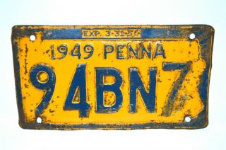 Vintage 1949 Pennsylvania Pa License Plate Automotive Collectible Garage Decor