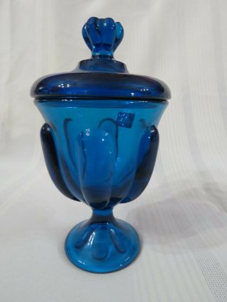 Vintage Viking Glass Blue Footed Candy Dish With Lid