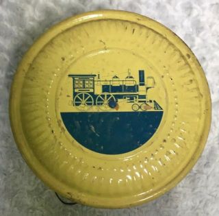 Vintage Yellow Metal Stove Pipe Chimney Vent Flue Cover Train Engine Blue Yellow