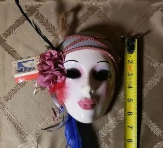 Vintage Clay Art Ceramic Face Wall Mask Decorative Feather Wall Hanging 4