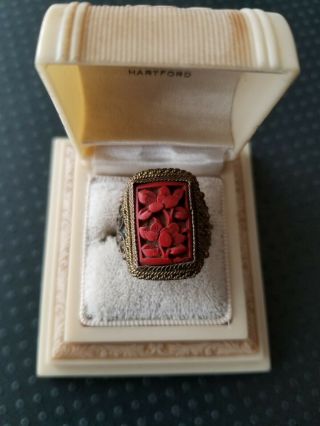 Vintage Chinese Export Cinnabar Ring