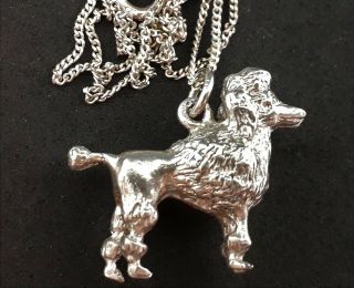 Vintage Sterling Silver Poodle Pendant On Chain Large Charm Detail