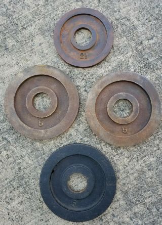 Four Vintage (3 Milled) York Barbell Olympic Weight Plates (17.  5 Pounds Total)
