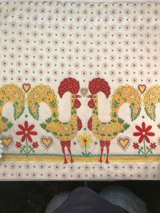 Vtg 2 Pair 60 - 70’s Red Yellow Green Rooster Daisy Hippy Flowers Kitchen Curtains