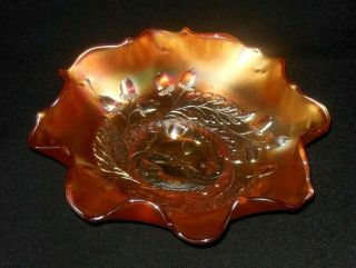 Vintage Fenton Orange Acorn Pattern Carnival Glass