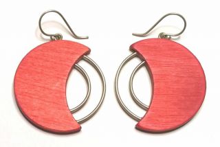 Aarikka Finland - Vintage Earrings In Red Color Wood And Metal
