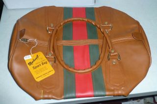 Vintage Markwort Sport Bag With Tag Brown Vinyl/red/green Stripe