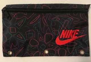 Vintage Mead 1995 Red Nike Logo Purple Black 3 Ring Pencil Case Pouch For Binder