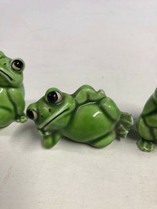 3 pc Vintage Ceramic Green Frogs Figurines Made in Japan N6 3