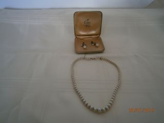Vintage Ciro Faux Pearl Necklace 9ct Gold Clasp,  Safety Chain,  Earrings,  Box