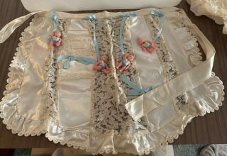 Vintage Satin And Lace Wedding Apron With Hard Plastic Babies