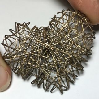 Vtg Sterling Silver 925 Wire Filigree Modern Big Love Heart Necklace Pendant