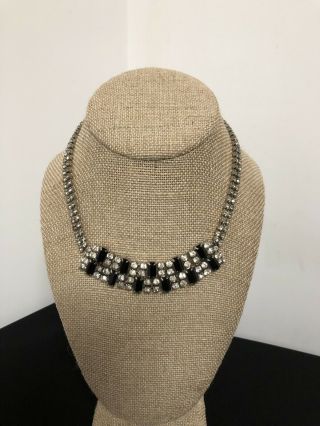Gorgeous Vintage Black And Clear Rhinestone Choker Necklace