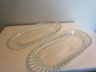 Vintage Heavy Pressed Glass Corn On Cob Plates Holders Dishes 2