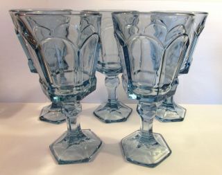5 Vintage Fostoria Glass Virginia Water Goblets Stem Ware Lt Blue 7 1/4 " Tall