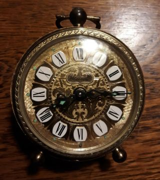 Vintage Brass Alarm Clock Desk Table Blessing West Germany Shiney Luminous Face
