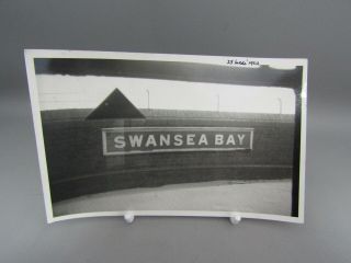 Vintage 1960s Black And White Photo Railway Train Station Sign - Swansea Bay