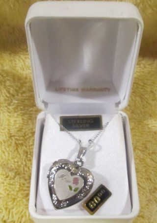 Vtg Tru Kay Nib Sterling Silver Heart Locket Pendant Necklace - Mom