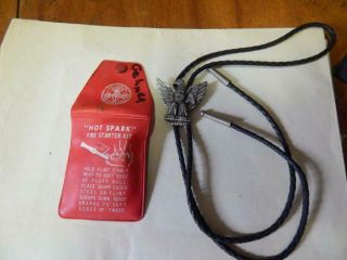 Vintage Boy Scout Bolo Tie And Top Spark Firestarter Kit