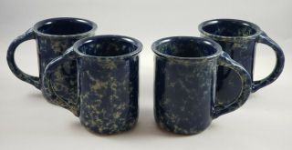 Vintage Bennington Pottery Vermont Mugs - Blue Agate - 1967 - Set Of 4