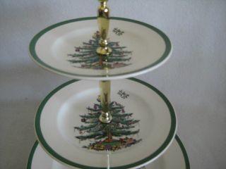 Spode Christmas Tree Vintage Triple Tier Serving Tray England 5