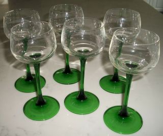 Vtg Set of 6 Luminarc JG Durand Green Stem Rhine Wine Glasses Made in France 2