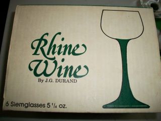 Vtg Set of 6 Luminarc JG Durand Green Stem Rhine Wine Glasses Made in France 3