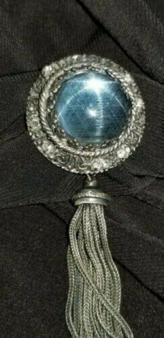 Vintage Kramer of York Brooch Pin Blue Glass with Tassel Brooch 4