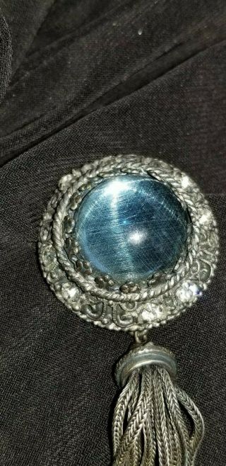 Vintage Kramer of York Brooch Pin Blue Glass with Tassel Brooch 5