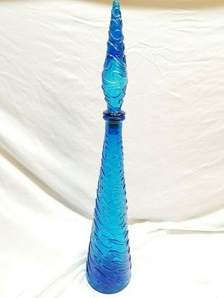 Vintage Italian Genie Bottle Decanter - Auqua Blue Wave Mid Century