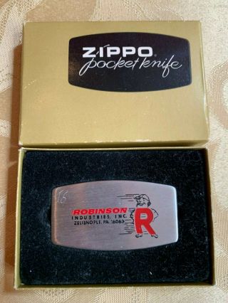 Vintage Zippo Robinson Industries Inc.  Advertising Pocket Knife W/ Box