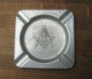 Vintage Masonic Aluminum Ashtray Handmade W/ Insignia