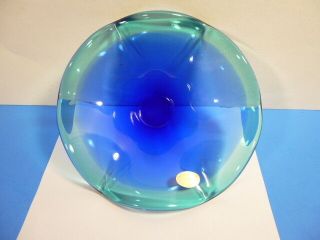 Vintage Murano Blue,  Green Edge Art Glass Bowl Made In Italy 3 - 3/4 " T X 9.  5 " W