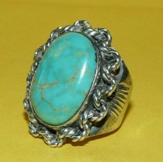 Vtg Old Pawn Native Navajo Sterling Silver Turquoise Ring Size 7.  5 17.  3g Signed