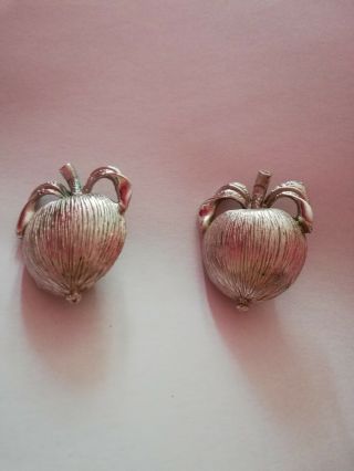 Vintage Sarah Coventry Signed Silver Tone Apple Clip - On Earrings