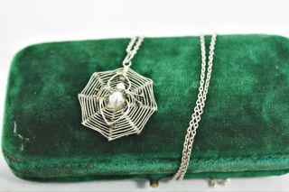Vintage Sterling Silver Necklace With A Spider And Web Design 16 Inches P478