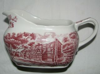 Red Transferware Vintage Red Grindley " English Country Inns " Gravy Boat