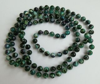 Vintage Flapper Style Deep Sea Blue/green Necklace Beads Long Single Strand
