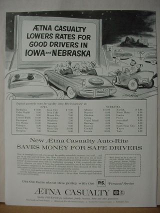 1960 Aetna Car Insurance Great Rates In Iowa,  Nebraska Vintage Print Ad 10322