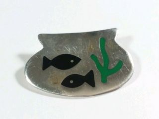 Vintage Anne Harvey Mexico Sterling Fish In A Fishbowl 15/16 " X 1 3/8 " Brooch