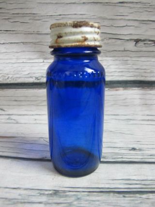 Vintage Cobalt Blue Bromo Seltzer Bottle With Lid