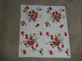 Vintage Linen Strawberry Print Tablecloth 34 " X 32 "